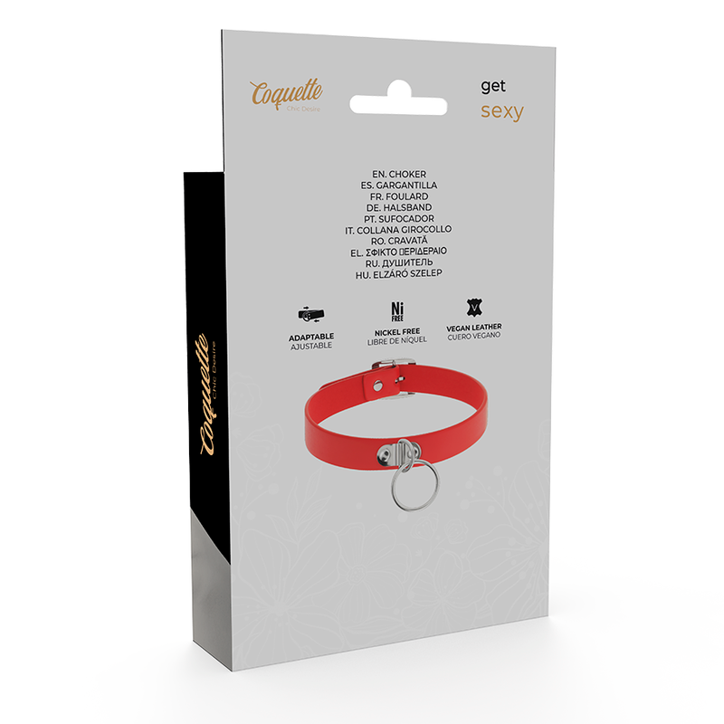 COQUETTE CHIC DESIRE - RÖD VEGANSK LÄDERHALSBAND FETISCHTILLBEHÖR FÖR KVINNOR