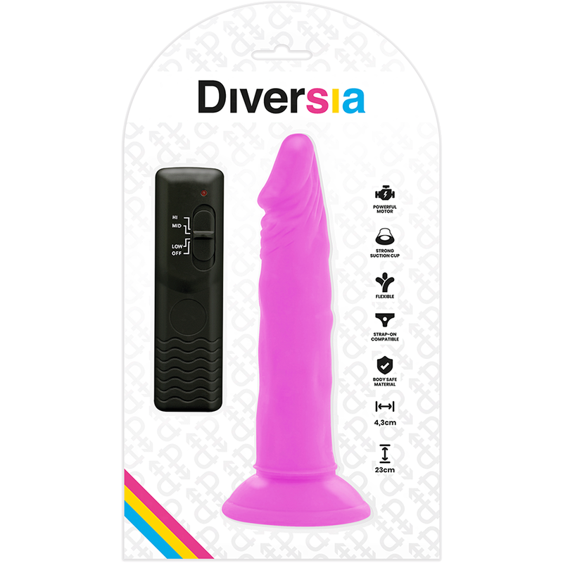 DIVERSIA - FLEXIBLE VIBRERANDE DILDO LILA 23 CM -O- 4.3 CM
