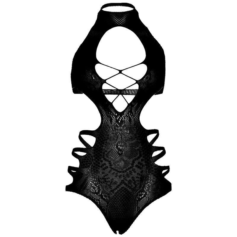 Sömlös spets cut out strappy bodysuit i svart