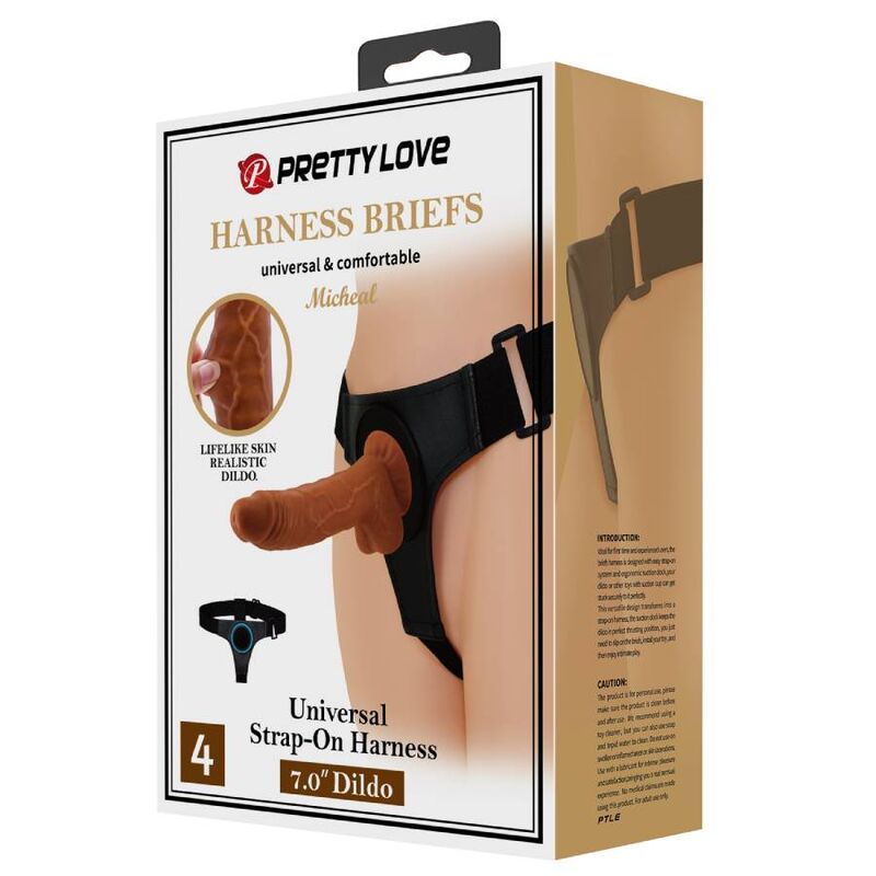 PRETTY LOVE - Harness Briefs Universal Harness med Dildo Micheal 20 cm Svart