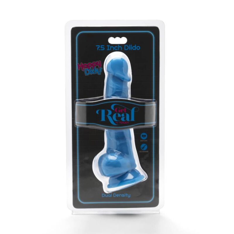 Happy Dicks 19 cm dildo med bollar i blå färg