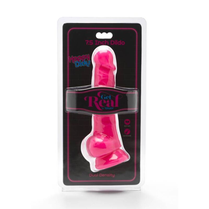 GET REAL - HAPPY DICKS 19 CM MED BOLLAR PINK