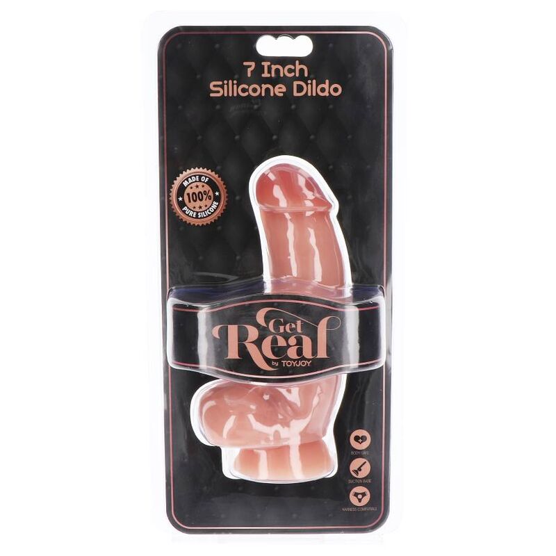 GET REAL - SILIKON DILDO 18 CM MED BOLLAR HUDFÄRGAD