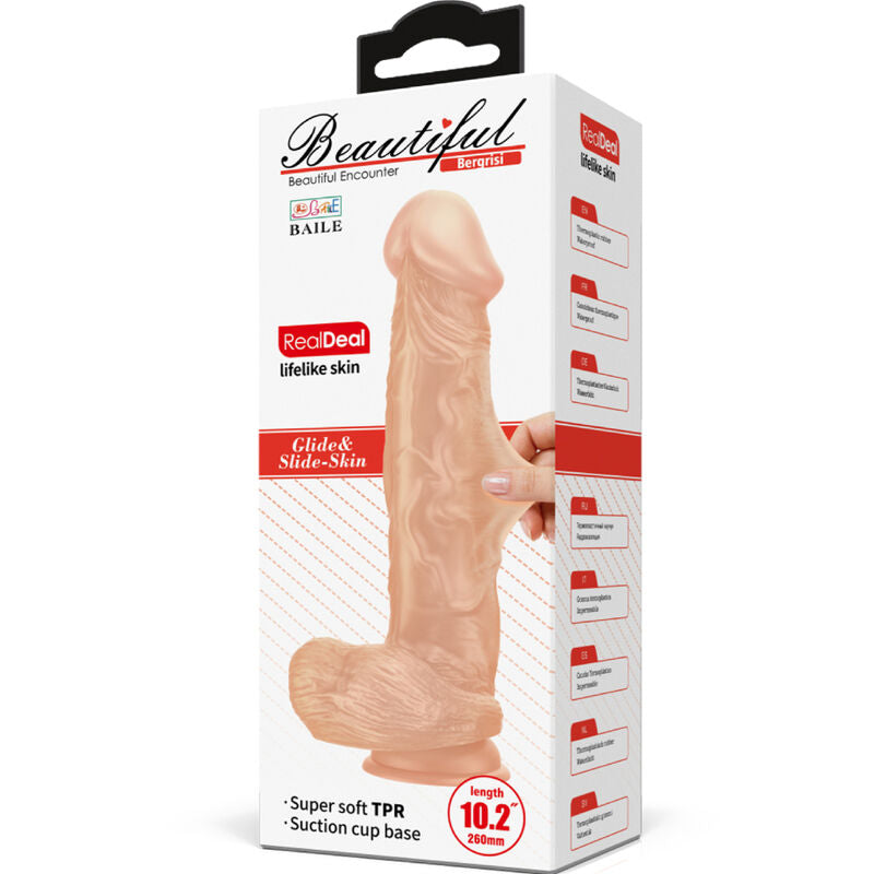 BAILE Bergrisi flexibel realistisk dildo 26 cm i hudfärg