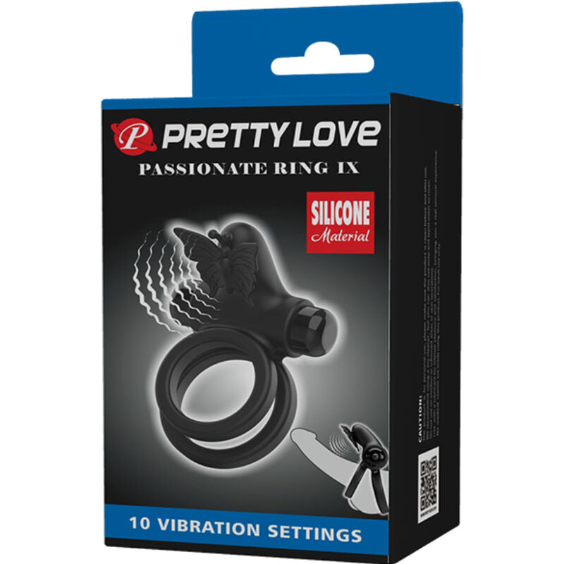 PRETTY LOVE - DUBBEL VIBRERANDE RING MED SVART STIMULATOR