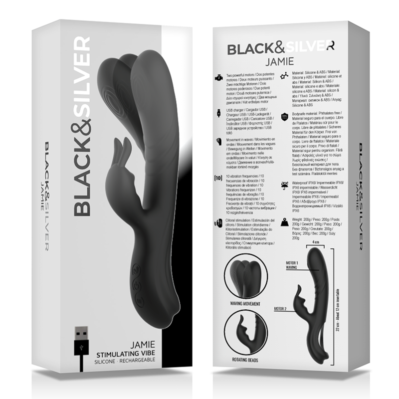 BLACK&SILVER - JAMIE ÅTERLADDNINGSBAR SILIKONKANIN STIMULATOR SVART