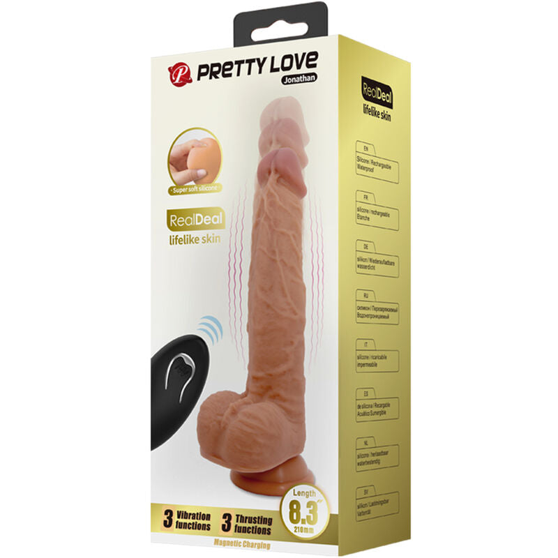 PRETTY LOVE - JONATHAN SILIKON DILDO 3 VIBRATIONER + 3 INSÄTTNINGSMÅTT FJÄRRKONTROLL 21 CM