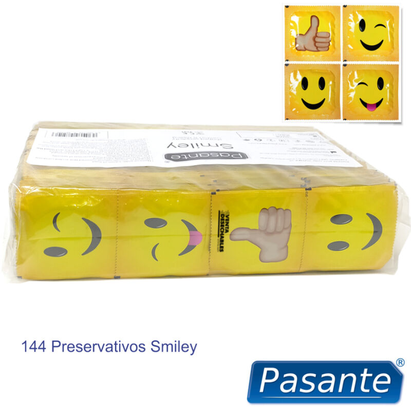 Pasante Smiley kondomer i påse med 144 enheter
