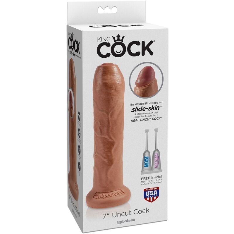 KING COCK - UNCUT REALISTISK PENIS 17.8 CM KARAMELL