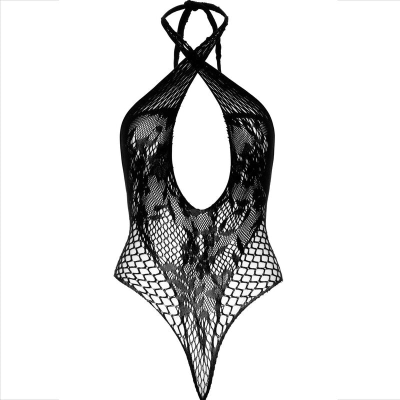 Svart teddy halter med spets från Leg Avenue