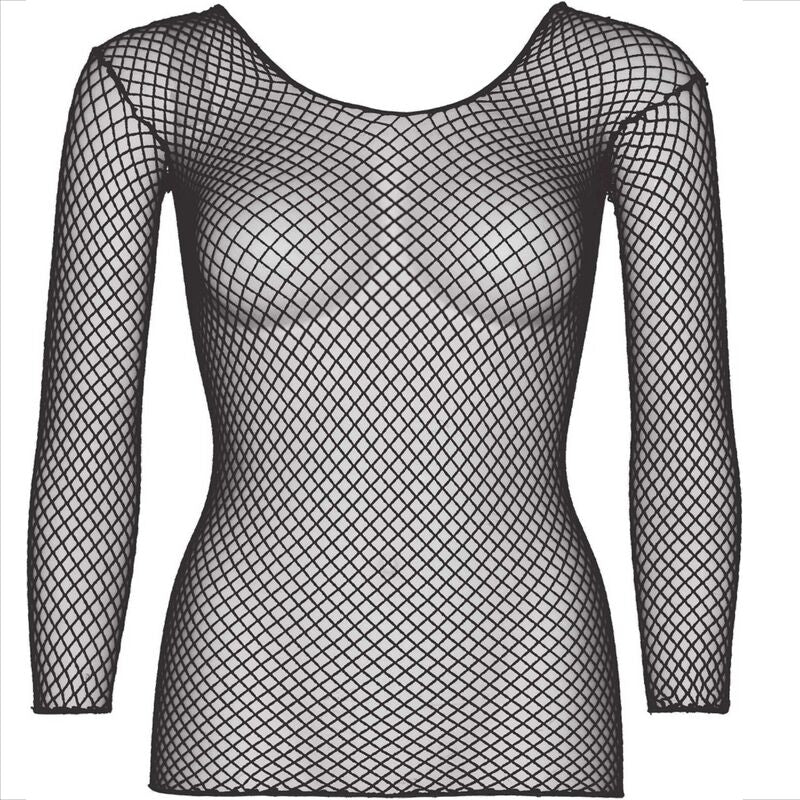 Svart långärmad fiskenät T-shirt från Leg Avenue
