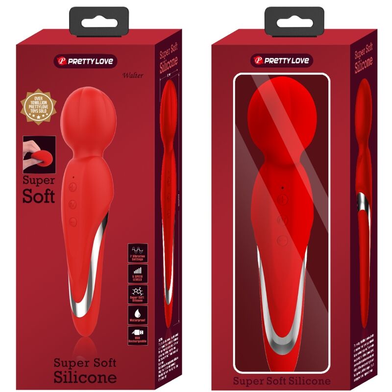 Pretty Love Walter Vibrator Wand i röd silikon