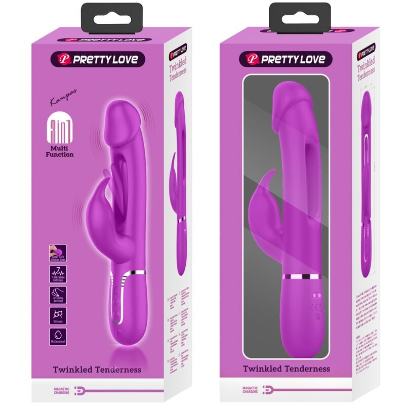PRETTY LOVE Kampas Rabbit 3 i 1 vibrator med tunga i fuchsia