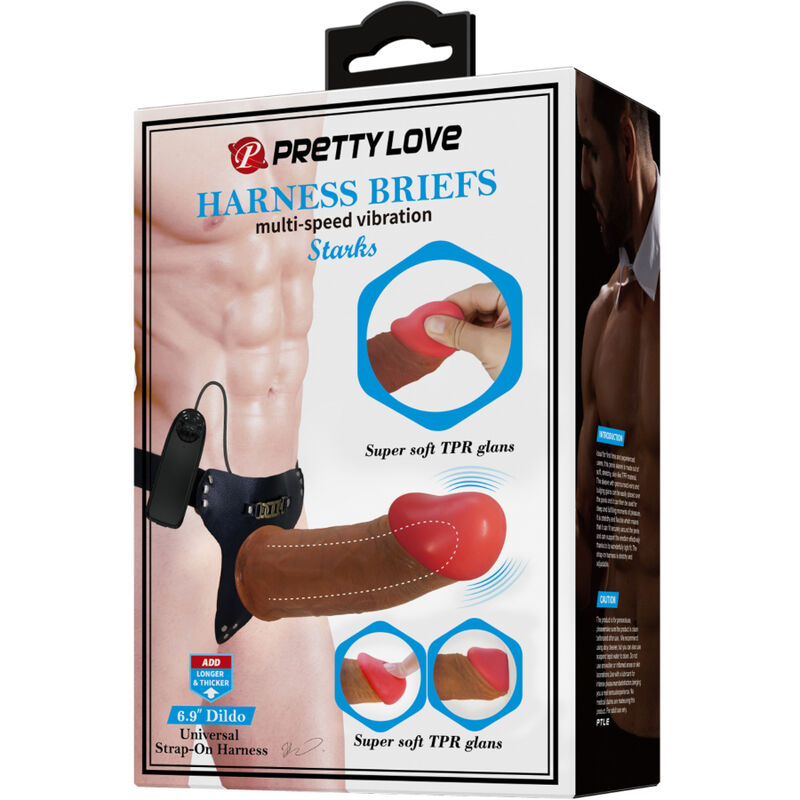 PRETTY LOVE - STARKS HARNESS BRIEFS MULTI-SPEED VIBRATION DILDO 17,5 CM LJUST BRUN