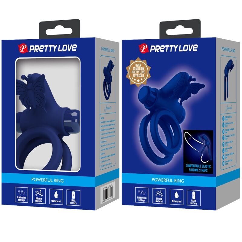 Pretty Love Jamele dubbelring med vibration och fjärilstimulator i blått