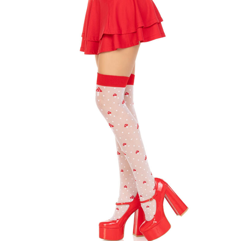 LEG AVENUE - MUSHROOM HIGH SOCKS RÖD/VIT