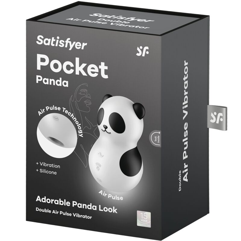Satisfyer Pocket Panda stimulator och vibrator i svart och vitt