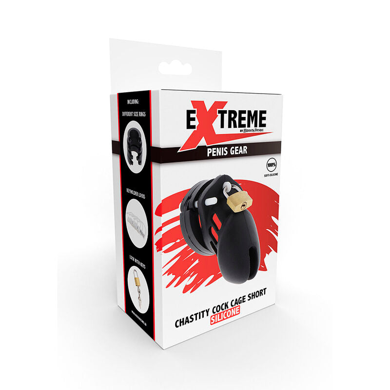 HIDDEN DESIRE Extreme Chastity Cock Cage i silikon, svart, storlek S