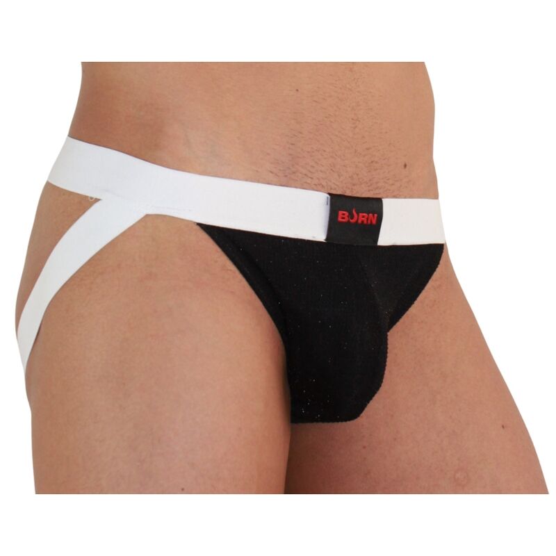 BURN 004 Jockstrap i shiny black och vit färg