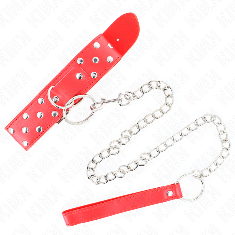 KINK Ring Rivet Strap Necklace 65 cm röd