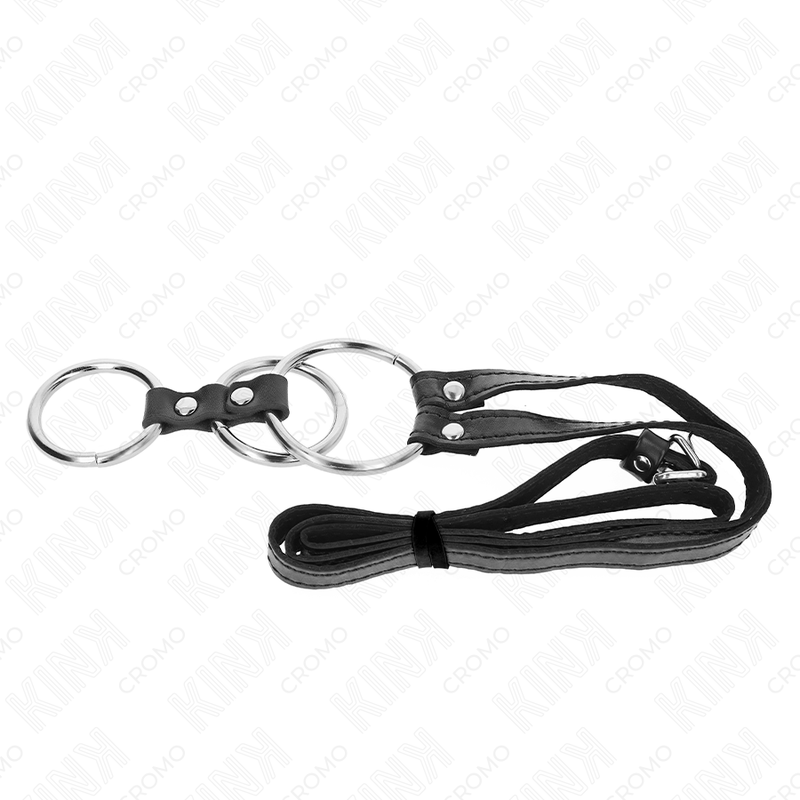 KINK triple metal penis ring med läderband