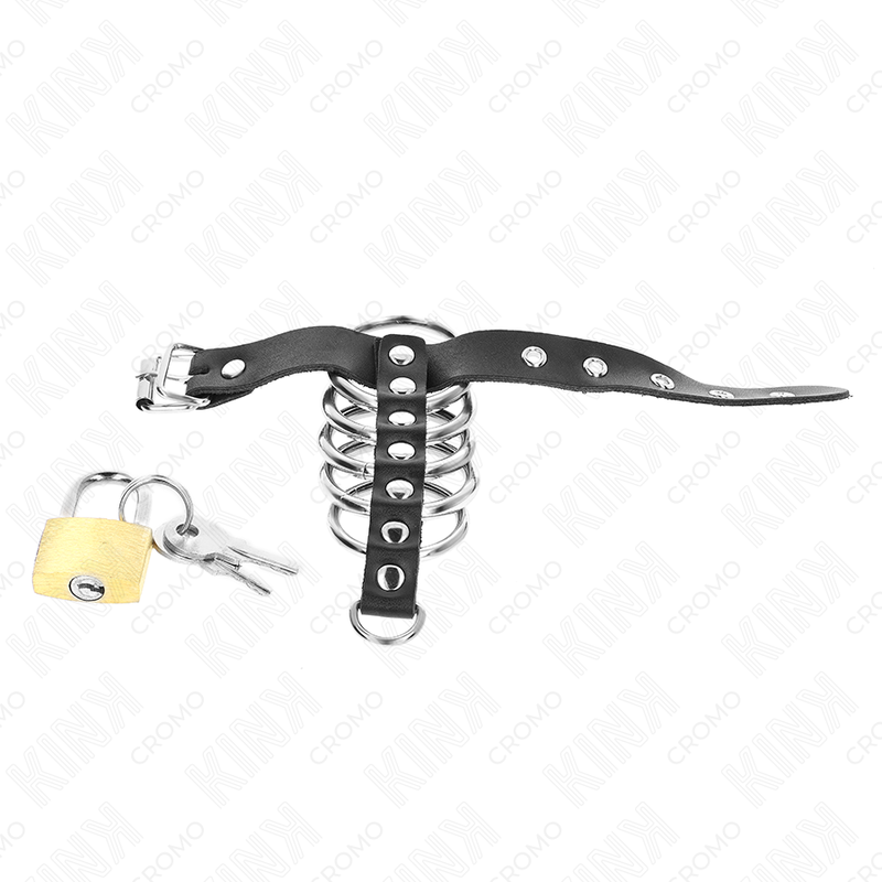 KINK - Läder Penisring med Låsrem 21 x 2 cm och 5 Metallringar
