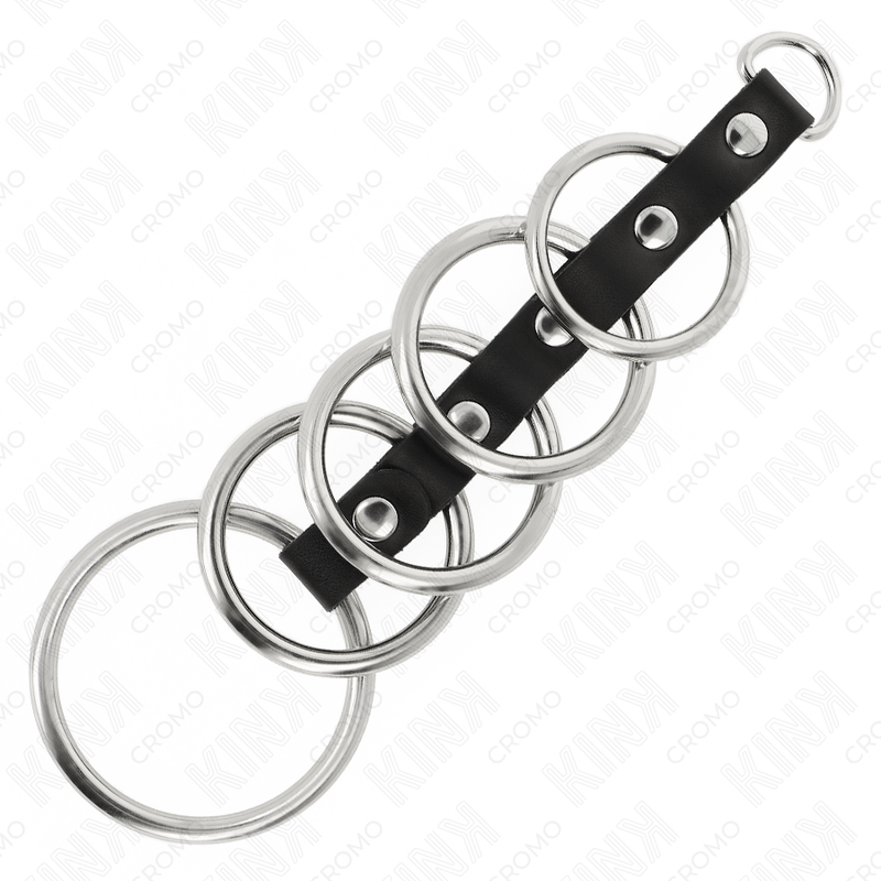 KINK - 5 Metall Penisringar 3.2 cm till 5 cm Kopplade med Läder