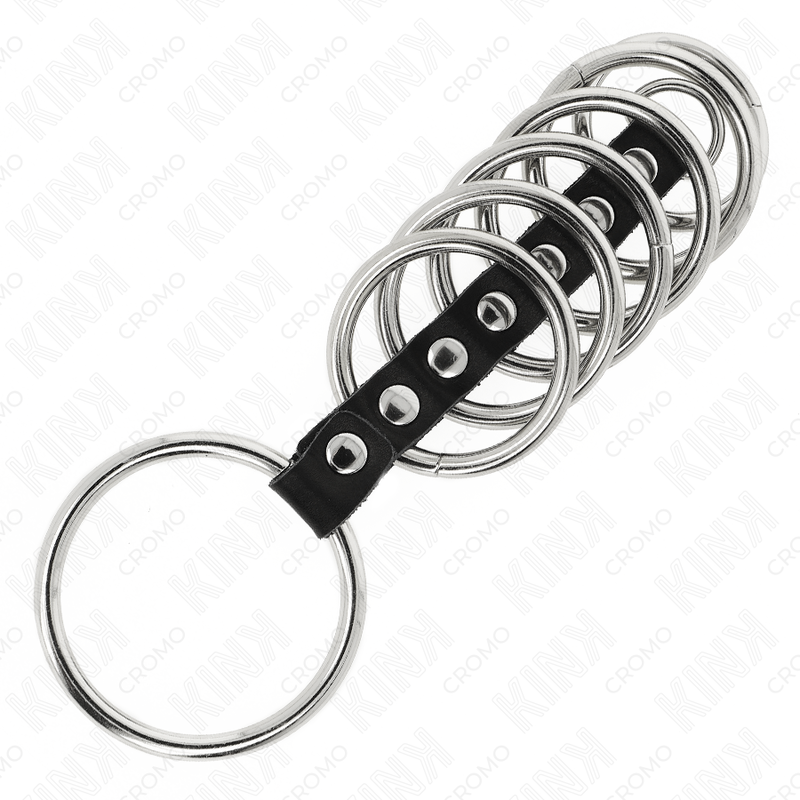 KINK - 7 Metall Penisringar 3.2 cm till 5 cm med Läder