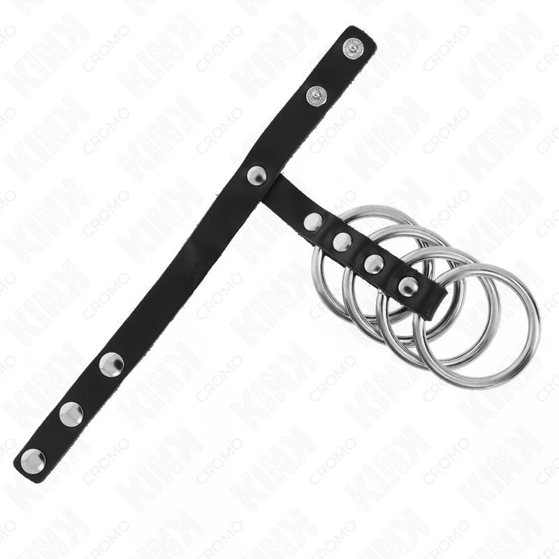 KINK - 4 Metall Penisringar 3.8 cm med Läderrem 22 x 1.5 cm