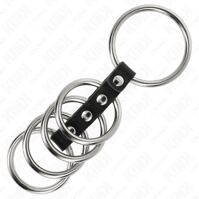 KINK - 5 Penisringar 3,7 cm till 5 cm Metall Kopplade med Läder