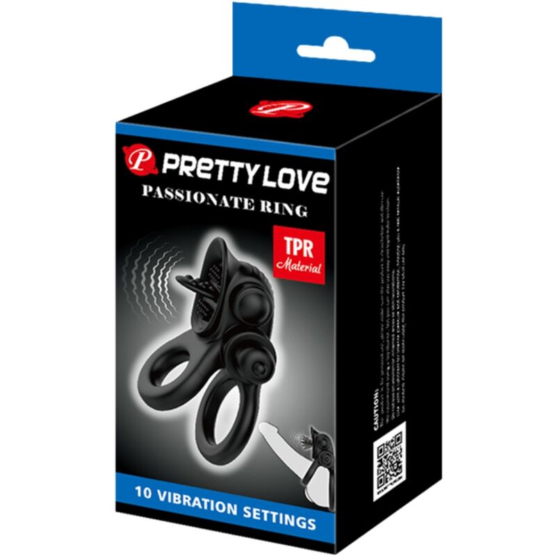 PRETTY LOVE Passionate Ring dubbel vibrerande ring svart