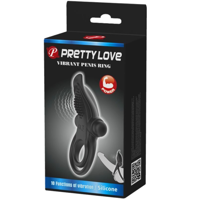 PRETTY LOVE - DUBBEL VIBRERANDE RING + KLITORIS STIMULATOR 10 VIBRATIONER SVART