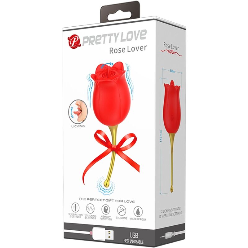 PRETTY LOVE - ROSE LOVER ROSE KLITORIS STIMULATOR 12 VIBRATIONER RÖD