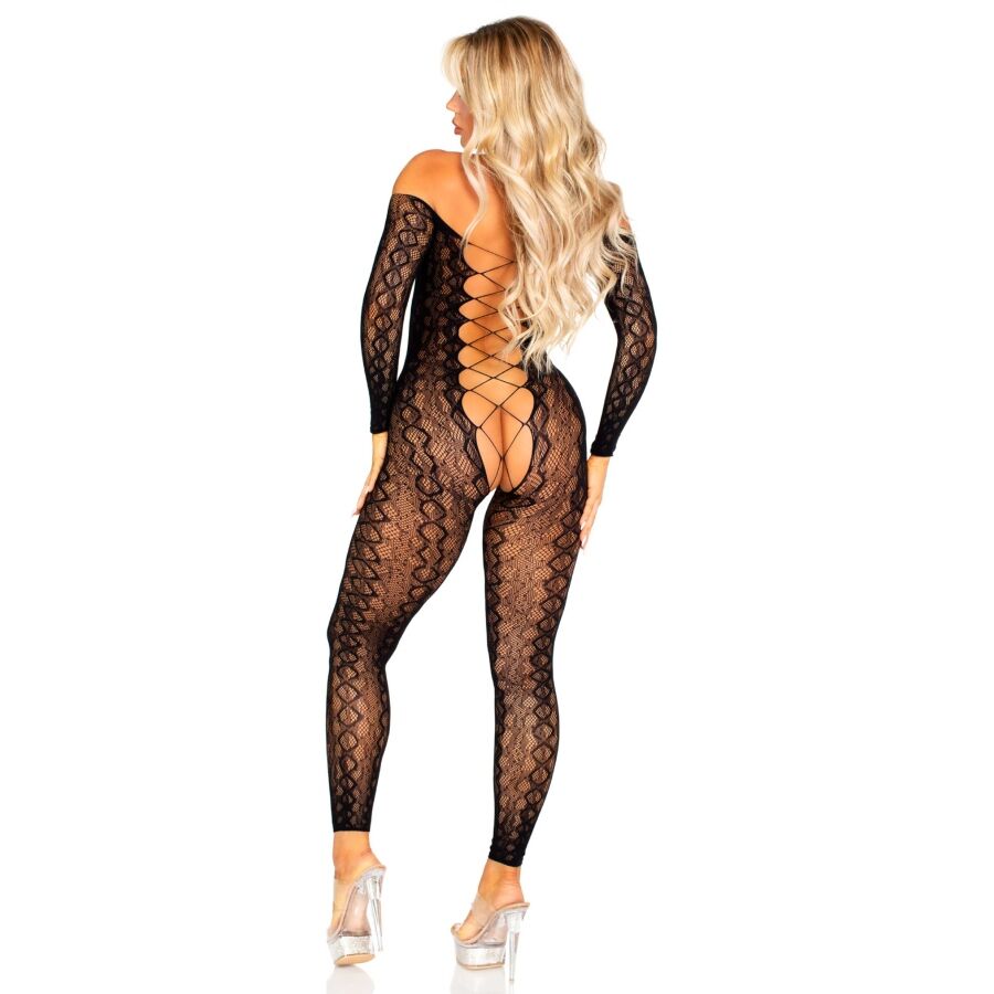 LEG AVENUE - CROTCHLESS BODYSTOCKING I EXOTISK ORMSPETS SVART