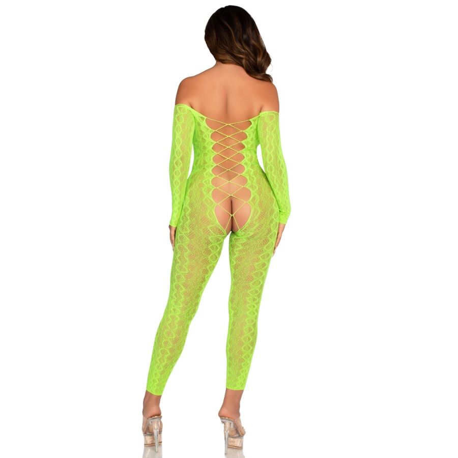 Crotchless bodystocking i neongrön med orm-design