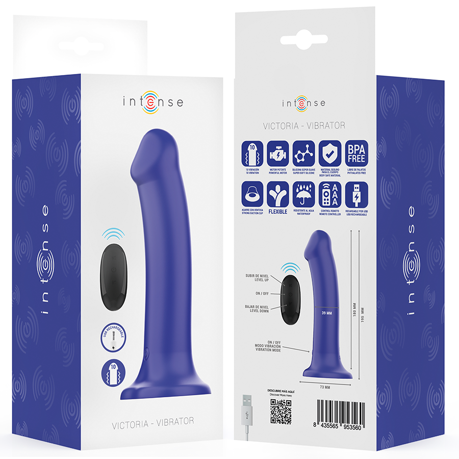 INTENSE - VICTORIA Vibrator med Sugkopp 10 Vibrationslägen Mörkblå Fjärrkontroll