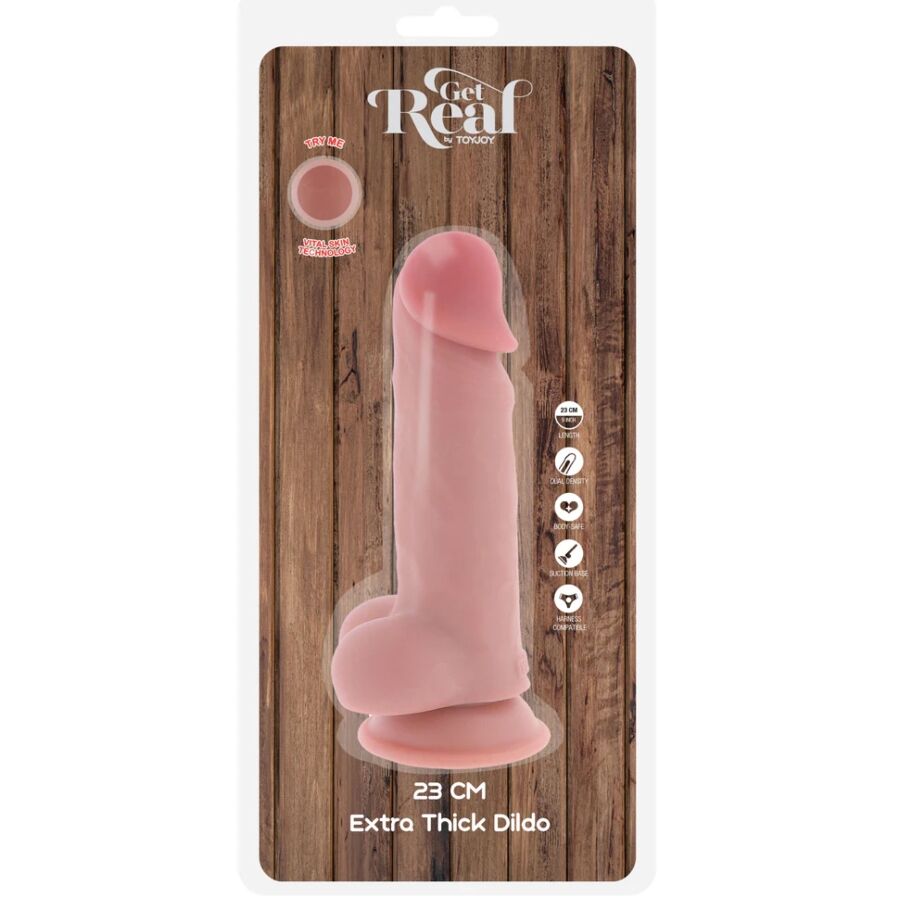 Get Real Deluxe realistisk penis med testiklar, extra tjock 23 cm