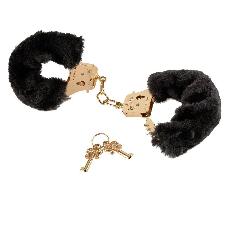 Deluxe Furry Cuffs i gyllene metall med konstpäls