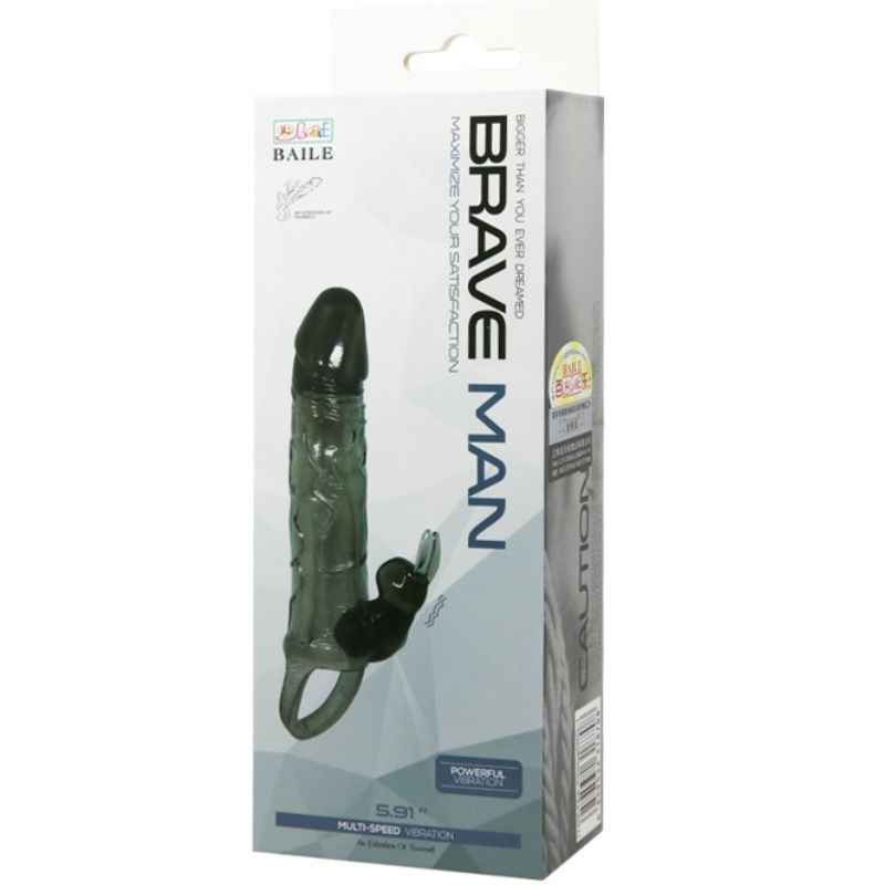 BAILE Brave Man penisöverdrag med kanin svart 16,5 cm