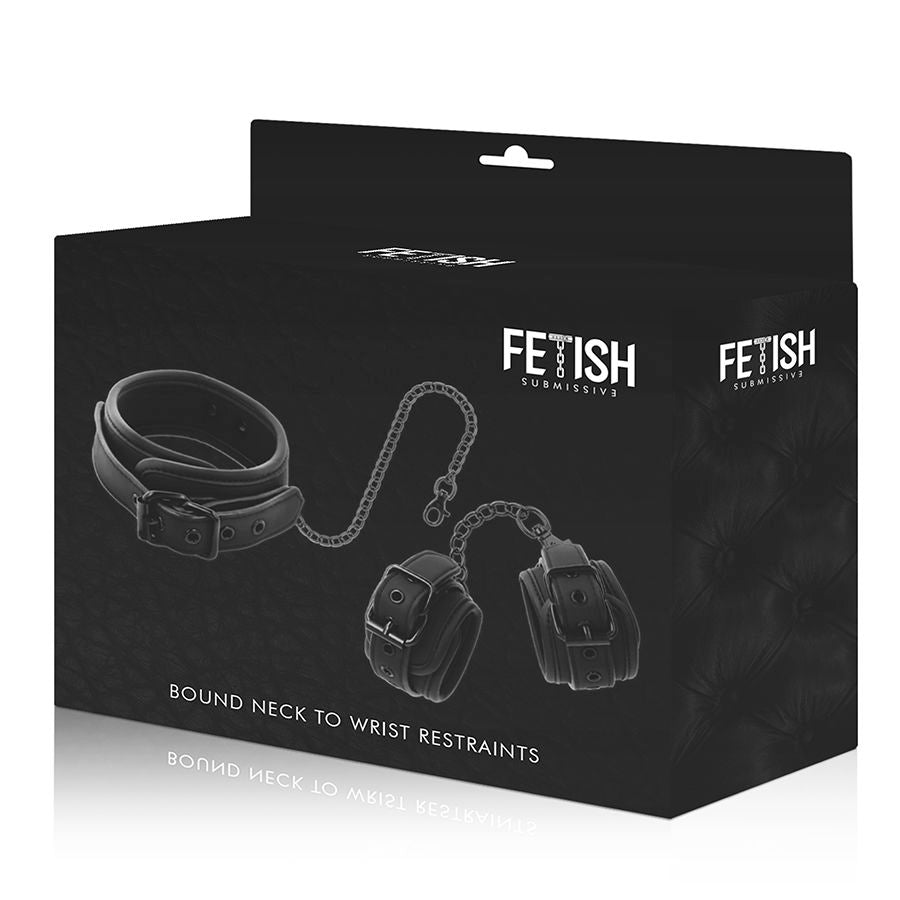 FETISH SUBMISSIVE - Vegansk läderhalsband och handbojor med neoprenfoder