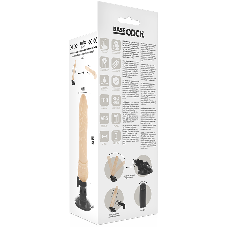 BASECOCK - REALISTISK VIBRATOR MED FJÄRRKONTROLL KÖTTFÄRG 19,5 CM -O- 4 CM