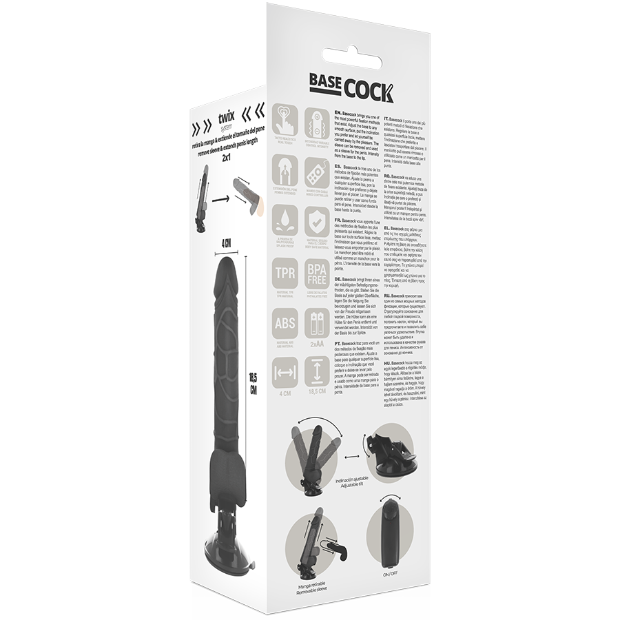 BASECOCK realistisk vibrator med fjärrkontroll svart 18,5 cm