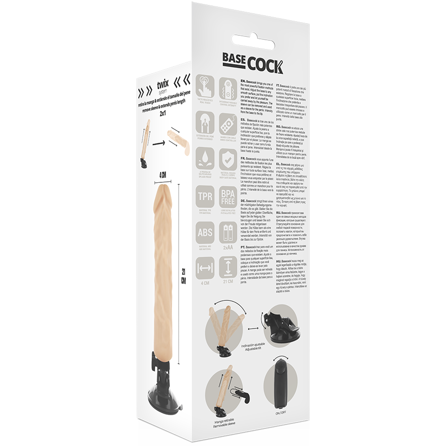 BASECOCK - REALISTISK VIBRATOR MED FJÄRRKONTROLL KÖTT 21 CM -O- 4 CM