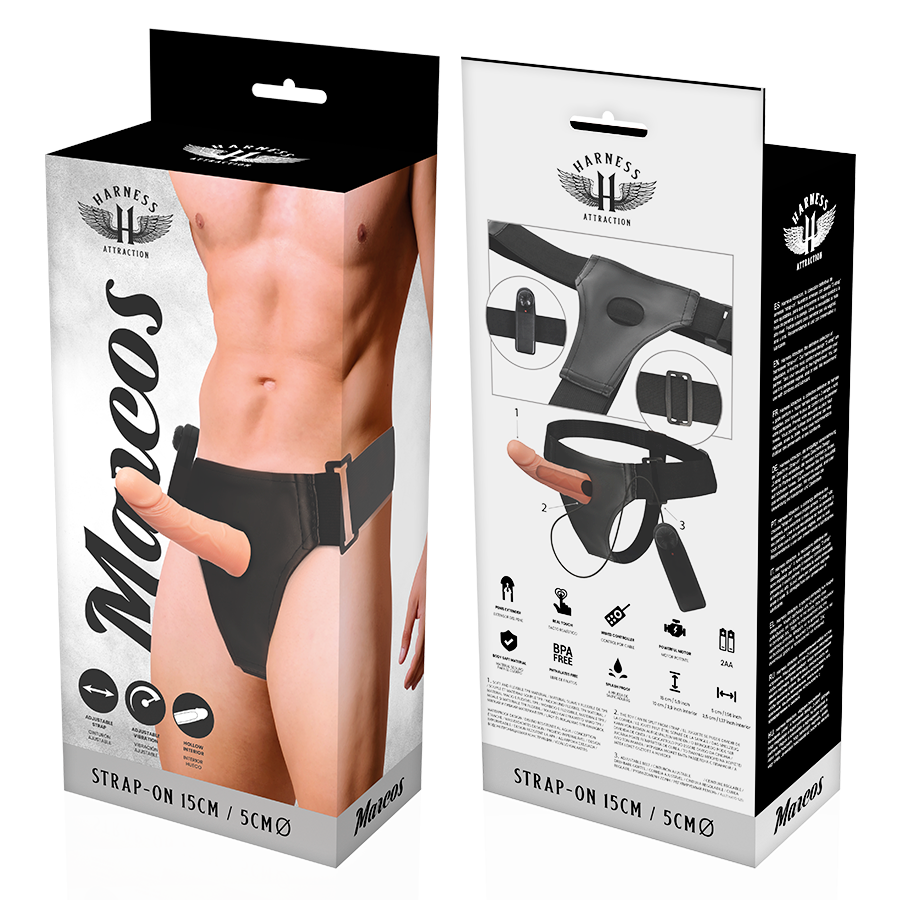 Hallow-harnes med vibrator 15 cm i naturlig färg