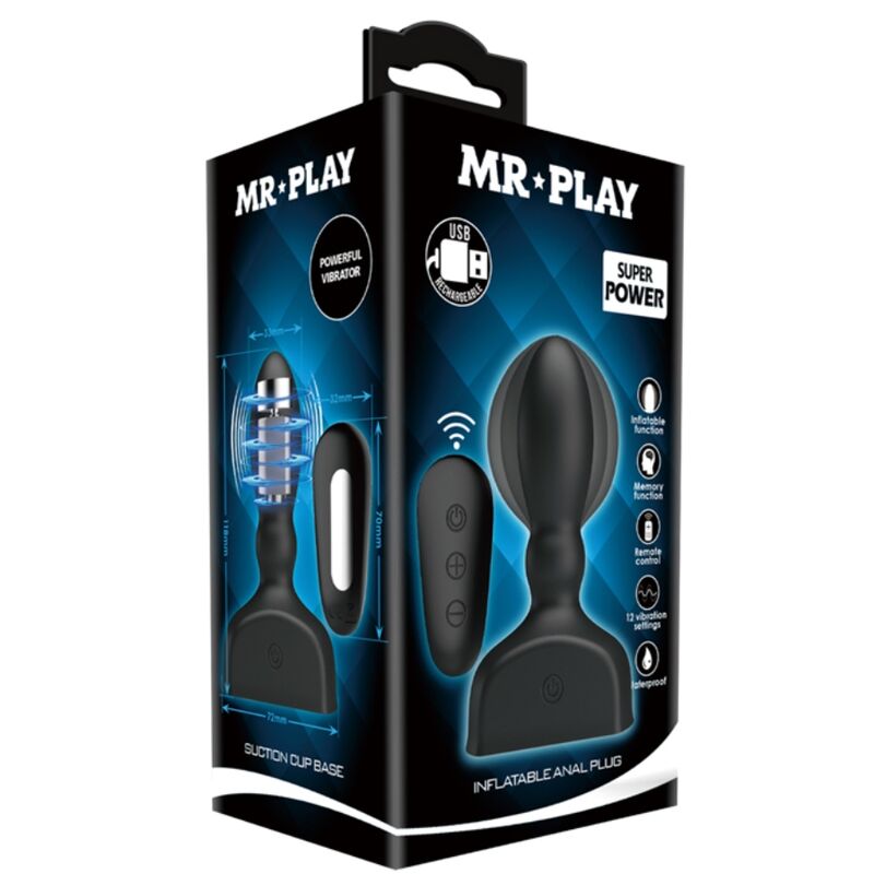 MR PLAY - Svart uppblåsbar analplugg med fjärrkontroll