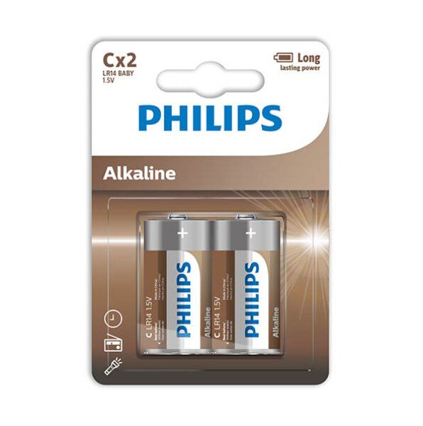 PHILIPS alkaliska batterier C LR14 i blisterförpackning