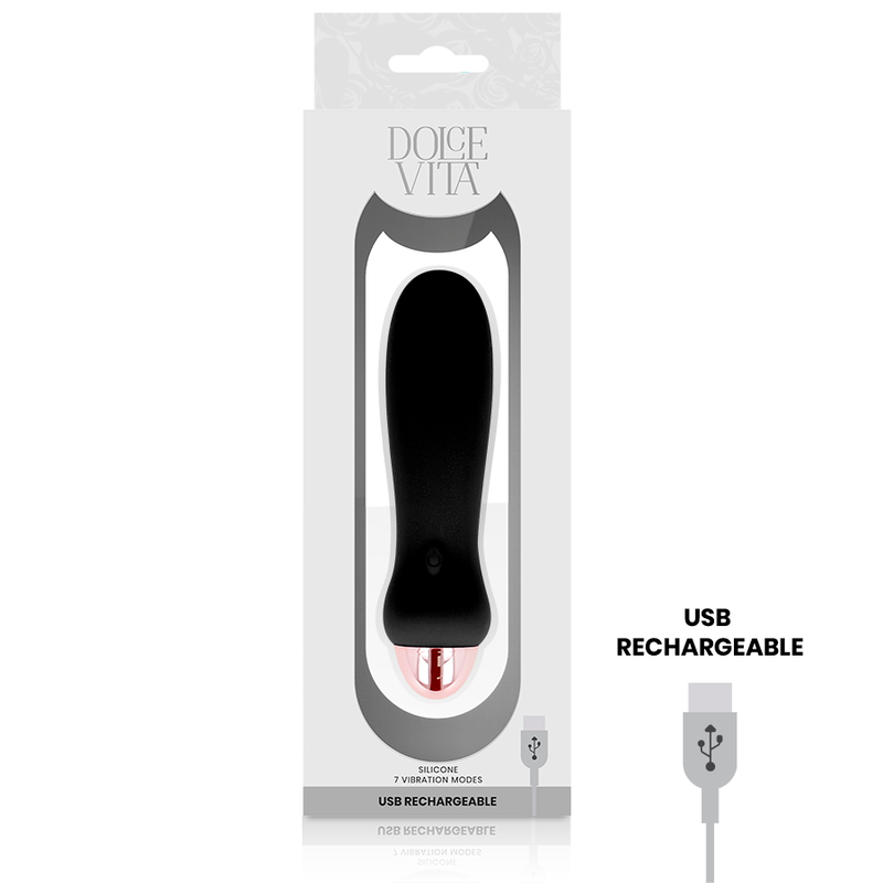 DOLCE VITA - ÅTERUPPLADDNINGSBAR VIBRATOR FIVE SVART 7 HASTIGHETER