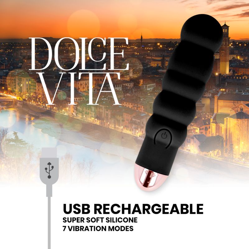 DOLCE VITA återladdningsbar vibrator Six Black med 7 hastigheter