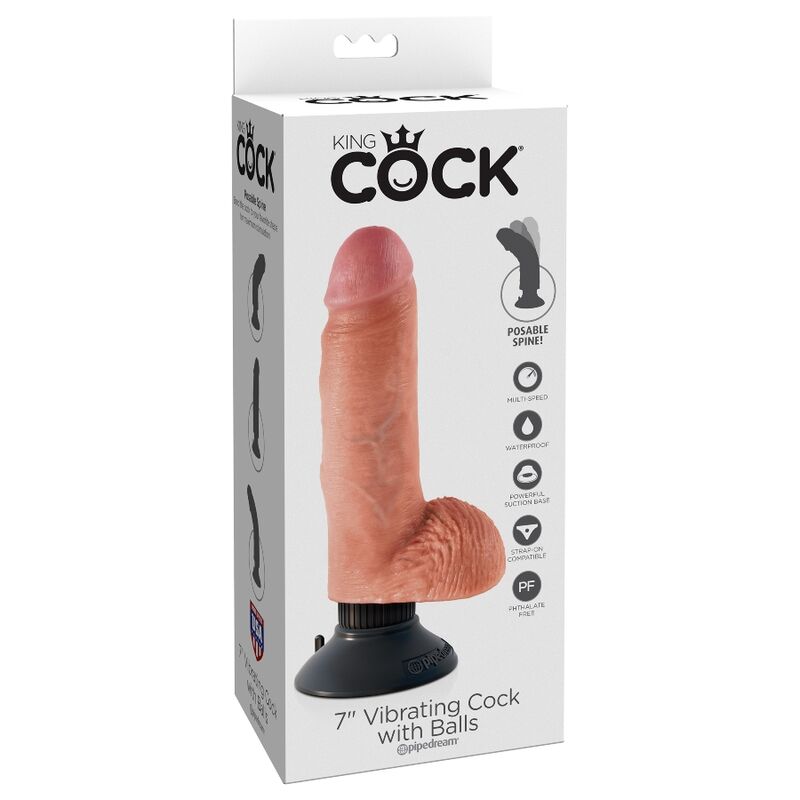KING COCK 17,78 cm vibrerande dildo med bollar köttfärgad
