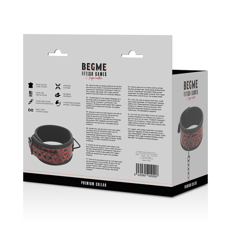 BEGME - RÖD EDITION PREMIUM VEGANSK LÄDERHALSBAND MED NEOPRENFODER